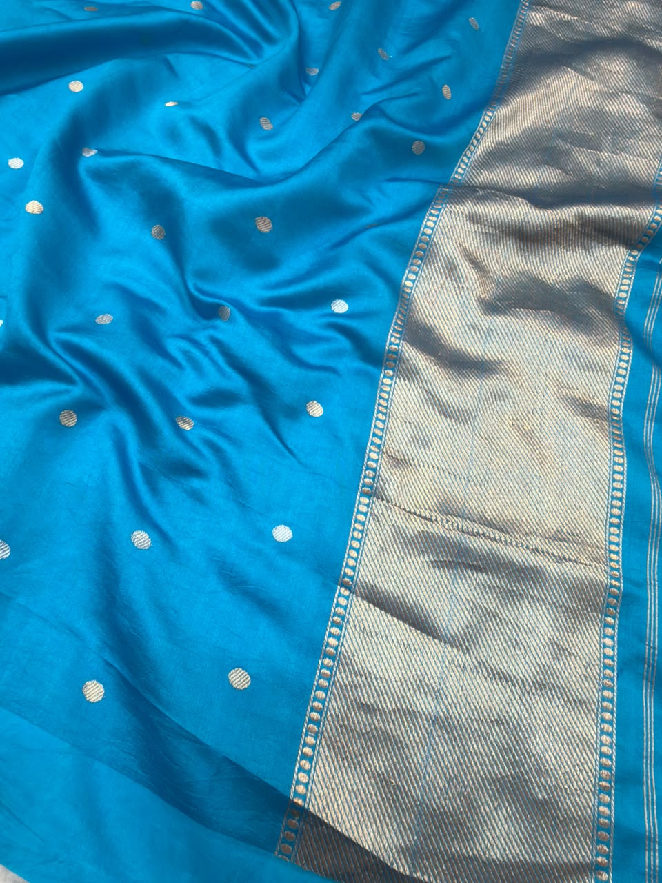 Pure Chinya Silk Peacock Blue Colour Suit Set