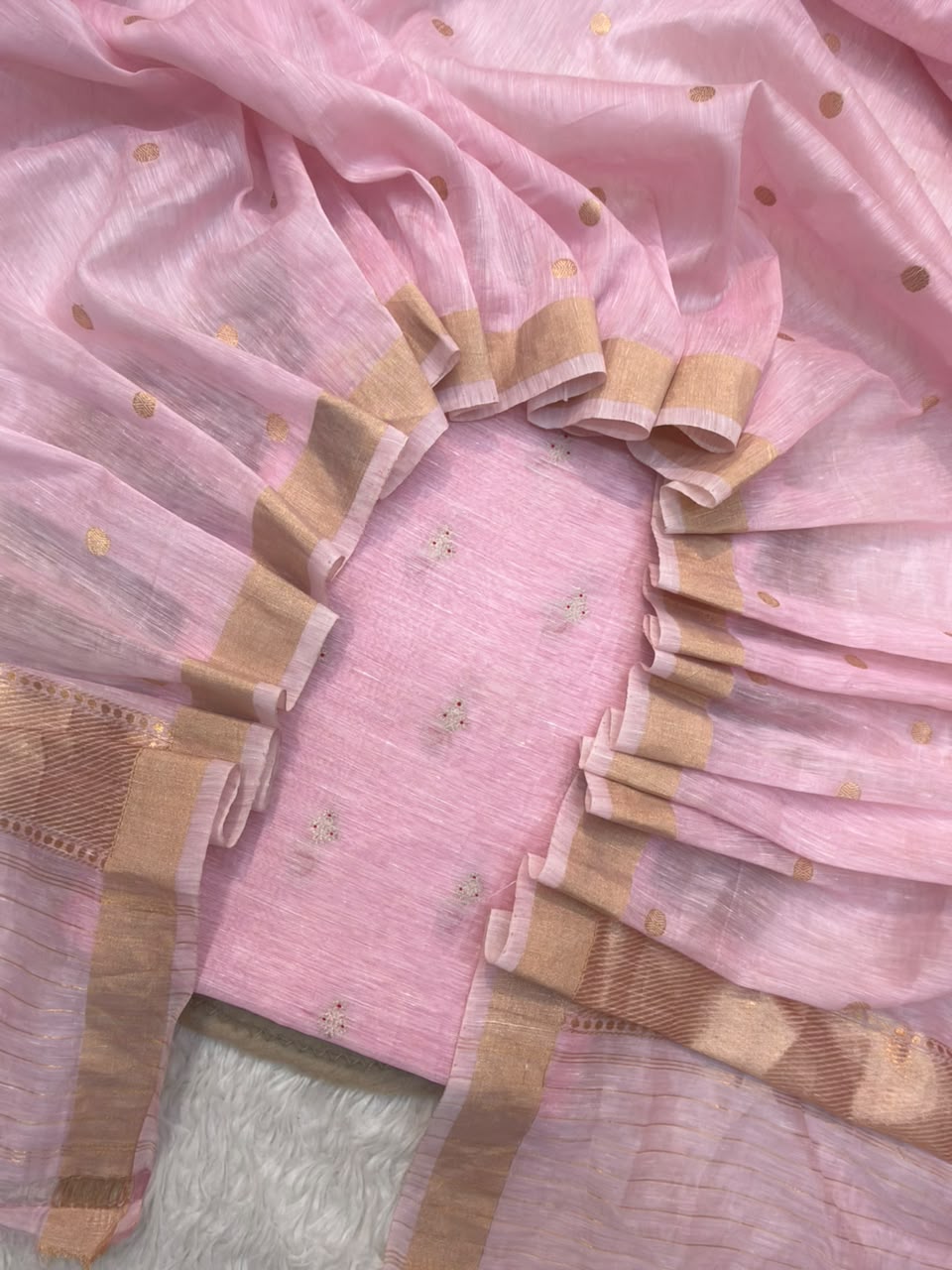 Powder Pink Colour Linen Silk Suit Set