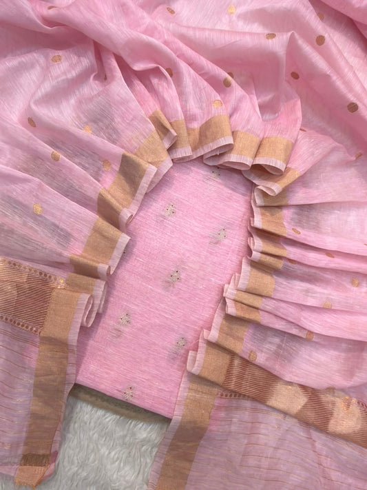 Powder Pink Colour Linen Silk Suit Set