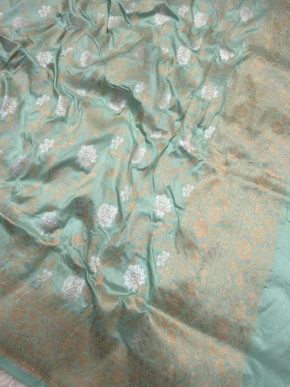 Pure Katan Silk Ocean Green Colour Suit Set