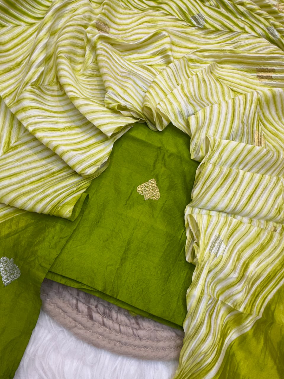 Pure Chinya Silk Mehandi Green Colour Suit Set