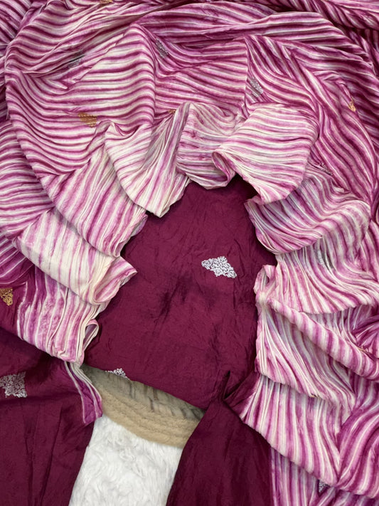 Pure Chinya Silk Wine Colour Suit Set
