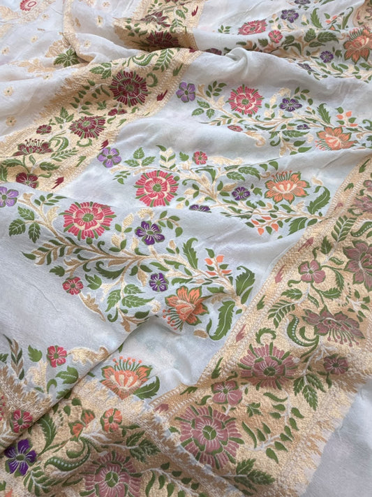 White Colour Khaddi Georgette Silk Dupatta