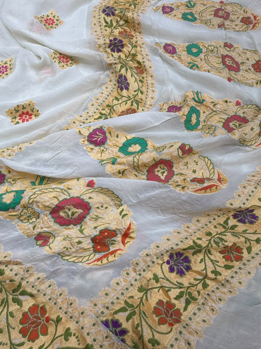 White Colour Khaddi Georgette Silk Dupatta