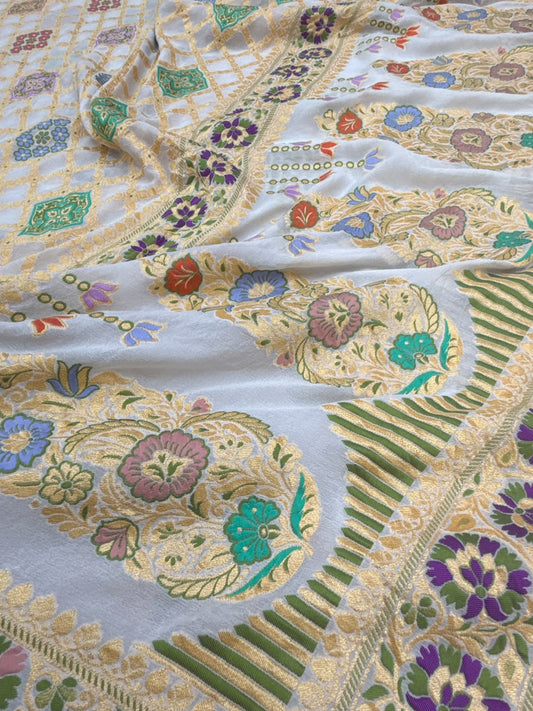 White Colour Khaddi Georgette Silk Dupatta