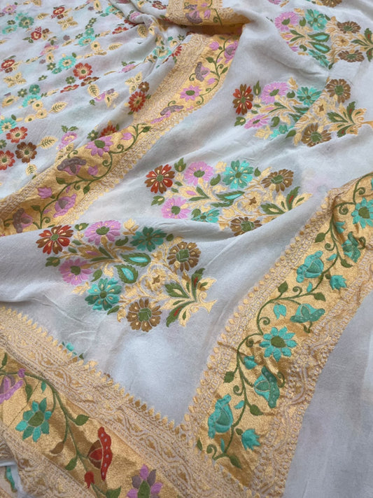 White Colour Pure Khaddi Georgette Silk Dupatta