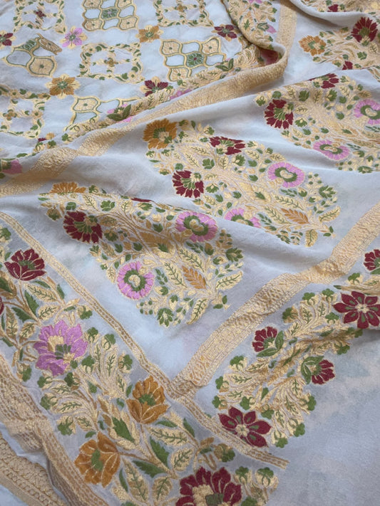 White Colour Pure Khaddi Georgette Silk Dupatta