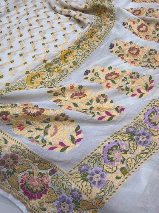 White Colour Pure Khaddi Georgette Silk Dupatta