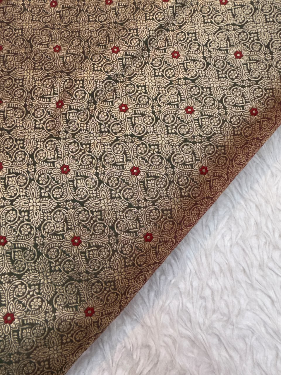 Chocolate Colour Pure Semi Banarasi Brocade Fabrics