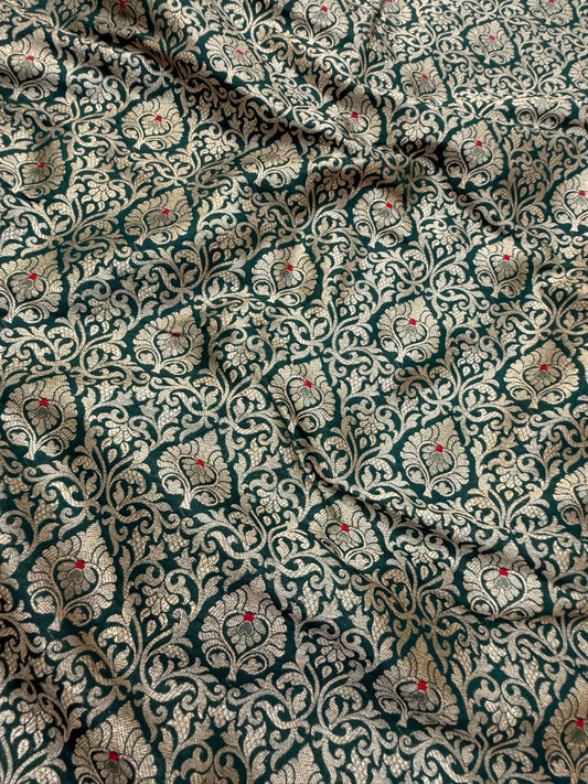 Green Colour Pure Semi Banarasi Brocade Fabrics