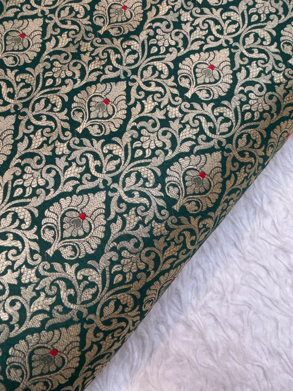 Green Colour Pure Semi Banarasi Brocade Fabrics