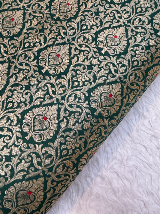 Green Colour Pure Semi Banarasi Brocade Fabrics