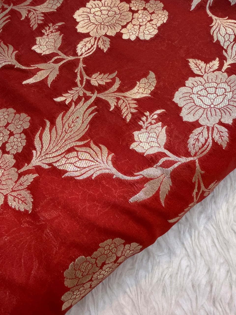 Red Colour Banarasi Blended Brocade Fabrics