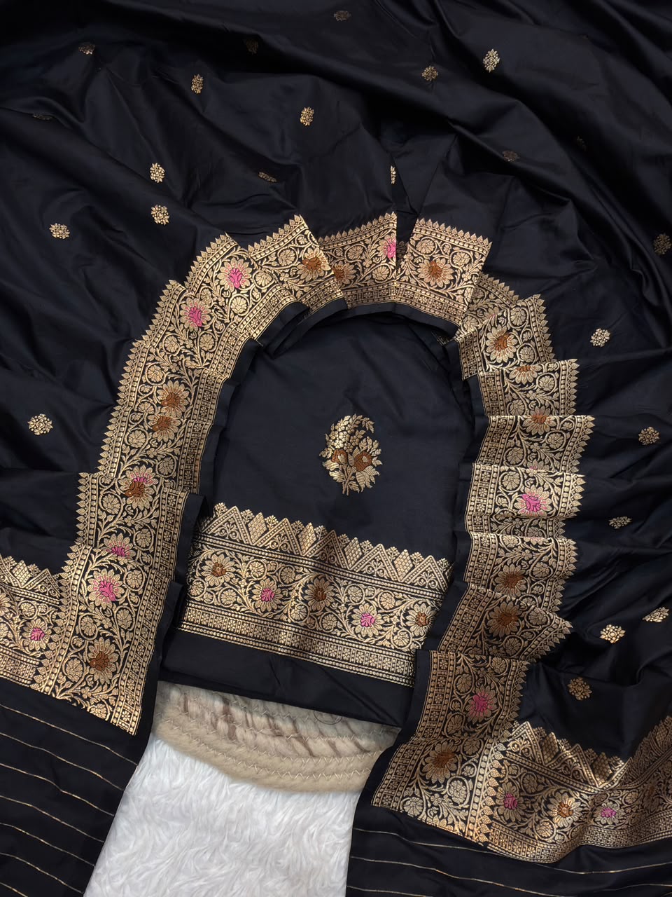 Pure Katan Silk Black Colour Suit Set