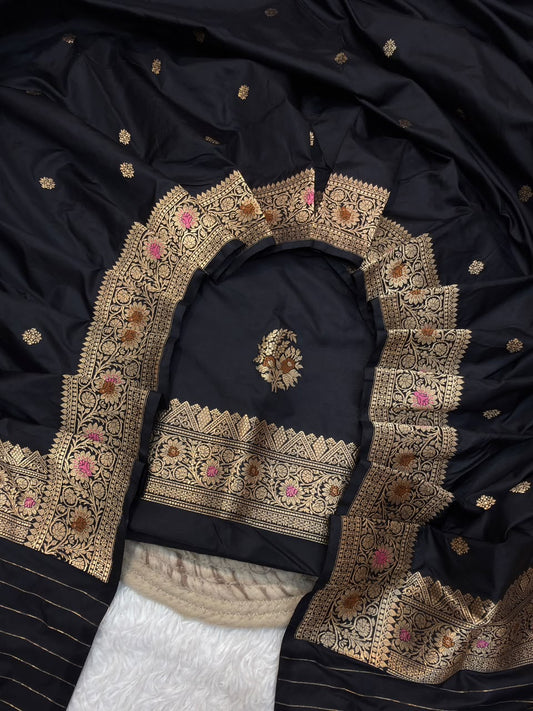 Pure Katan Silk Black Colour Suit Set