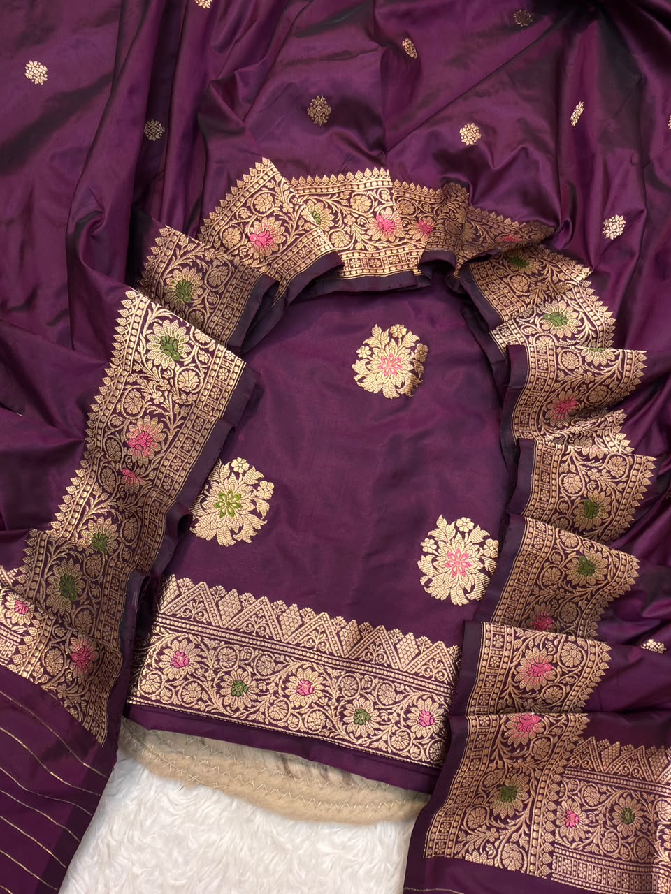 Pure Katan Silk Plum Purple Colour Suit Set