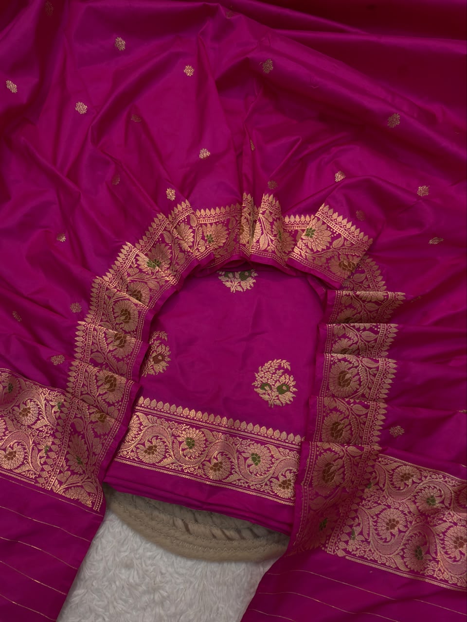 Pure Katan Silk Rani Pink Colour Suit Set