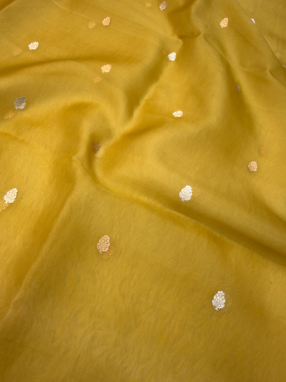 Handwoven Mustard Yellow Colour Pure Organza Silk Suit Set