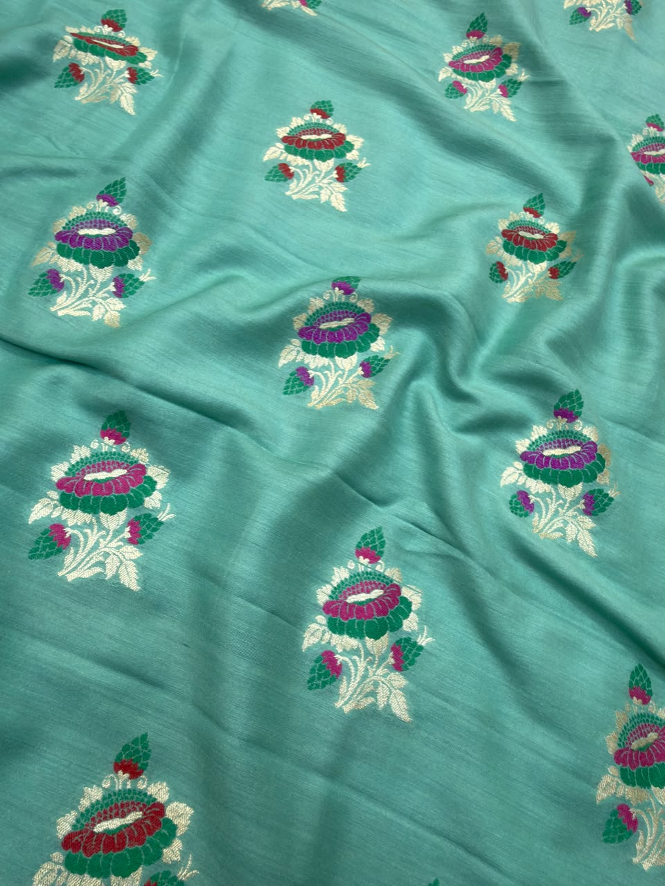 Sea Green Colour Pure Munga Silk Suit Set