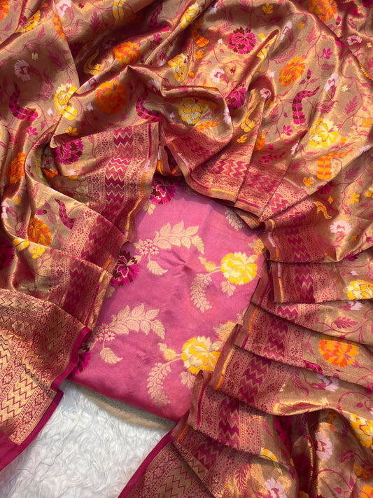 Pure Katan Silk Rani Pink Colour Suit Set