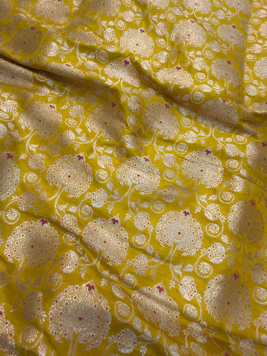 Pure Banarasi Brocade lemon Yellow Colour Fabrics