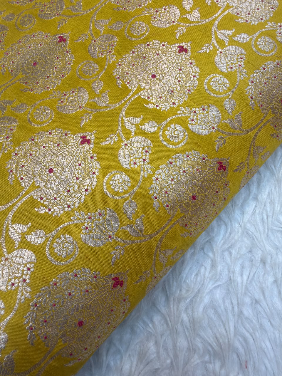 Pure Banarasi Brocade lemon Yellow Colour Fabrics