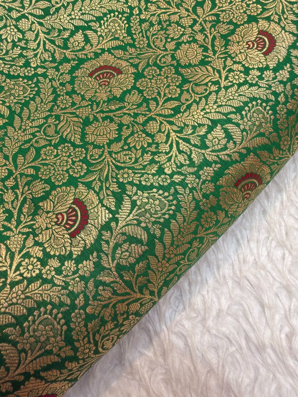 Pure Banarasi Brocade Green Colour Fabrics