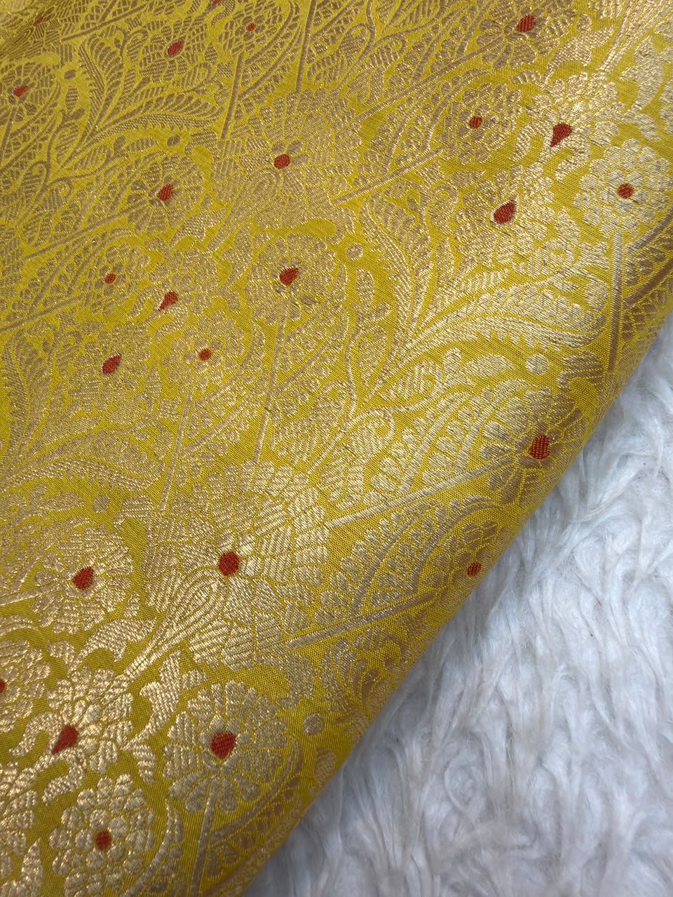 Pure Banarasi Brocade Lemon Yellow Colour Fabrics