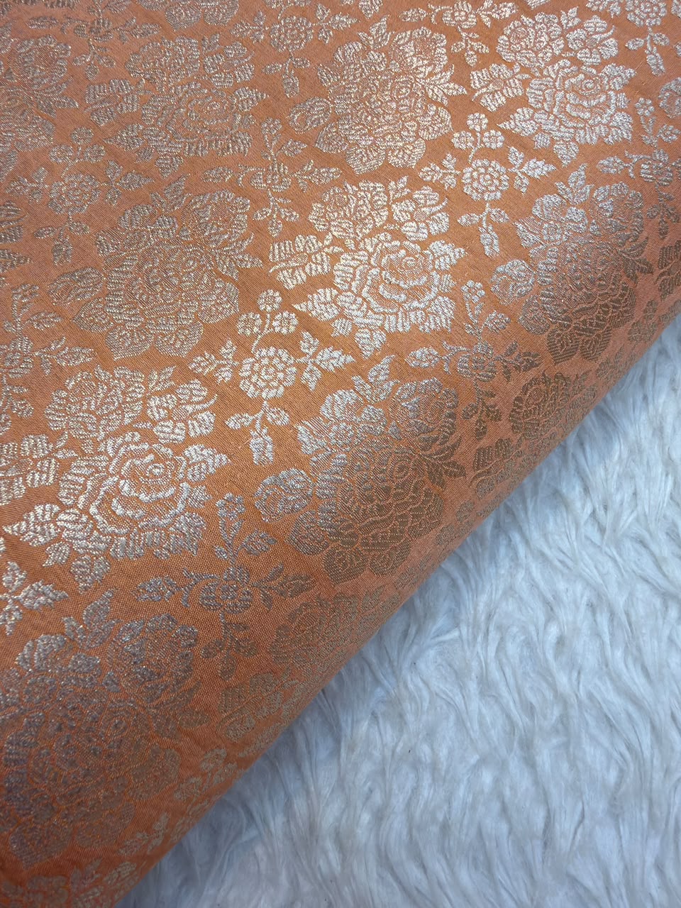 Pure Banarasi Brocade Peach Colour Fabrics