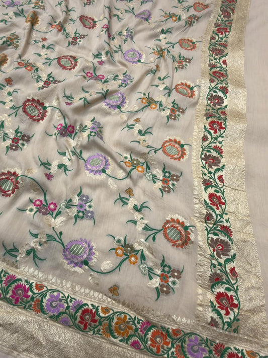 Beige Colour Pure Munga Silk Suit Set
