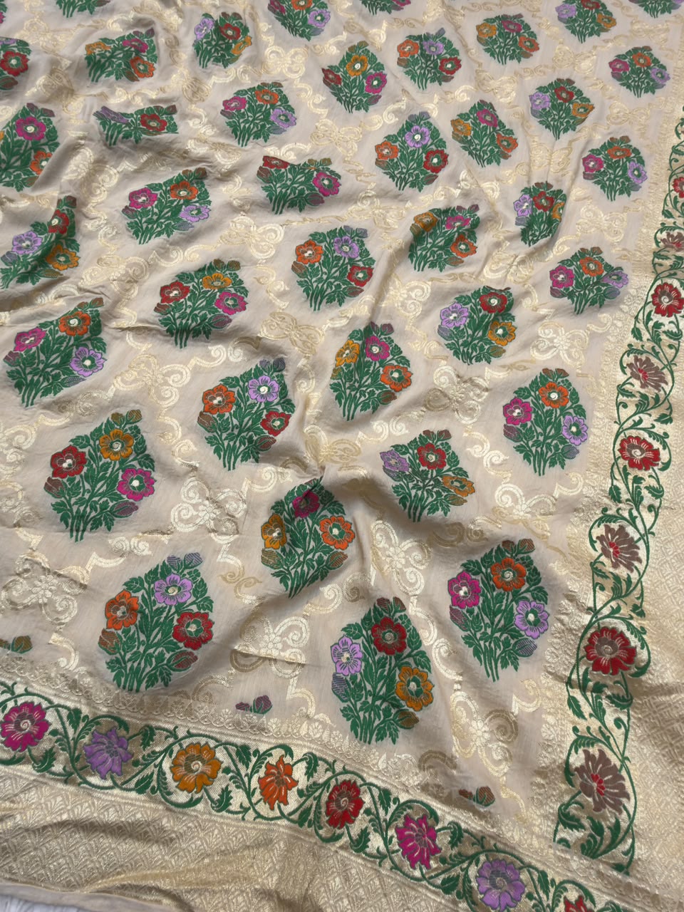 Beige Colour Pure Munga Silk Suit Set