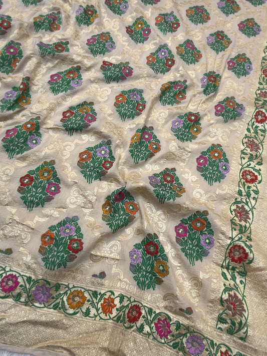 Beige Colour Pure Munga Silk Suit Set