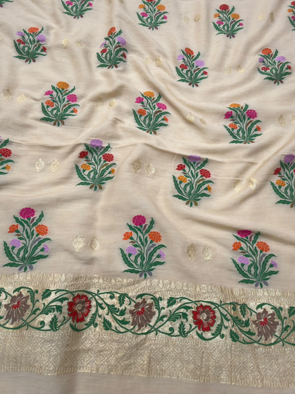 Beige Colour Pure Munga Silk Suit Set