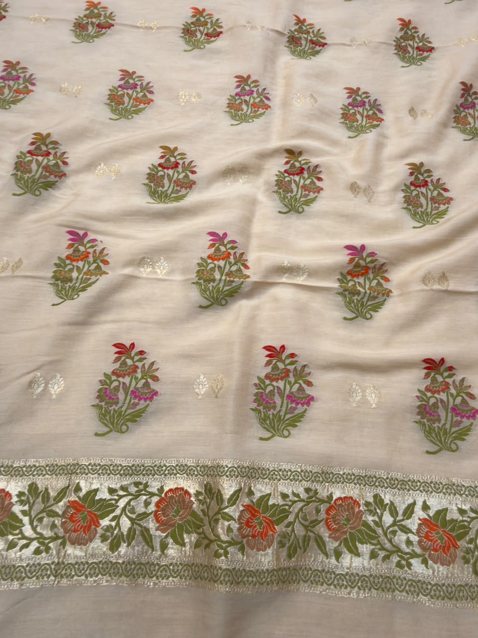 Beige Colour Pure Munga Silk Suit Set