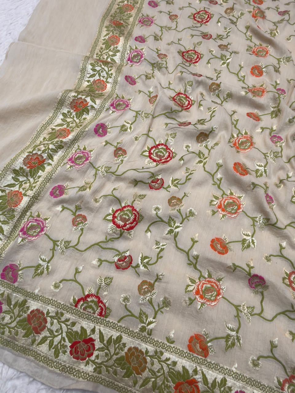 Beige Colour Pure Munga Silk Suit Set