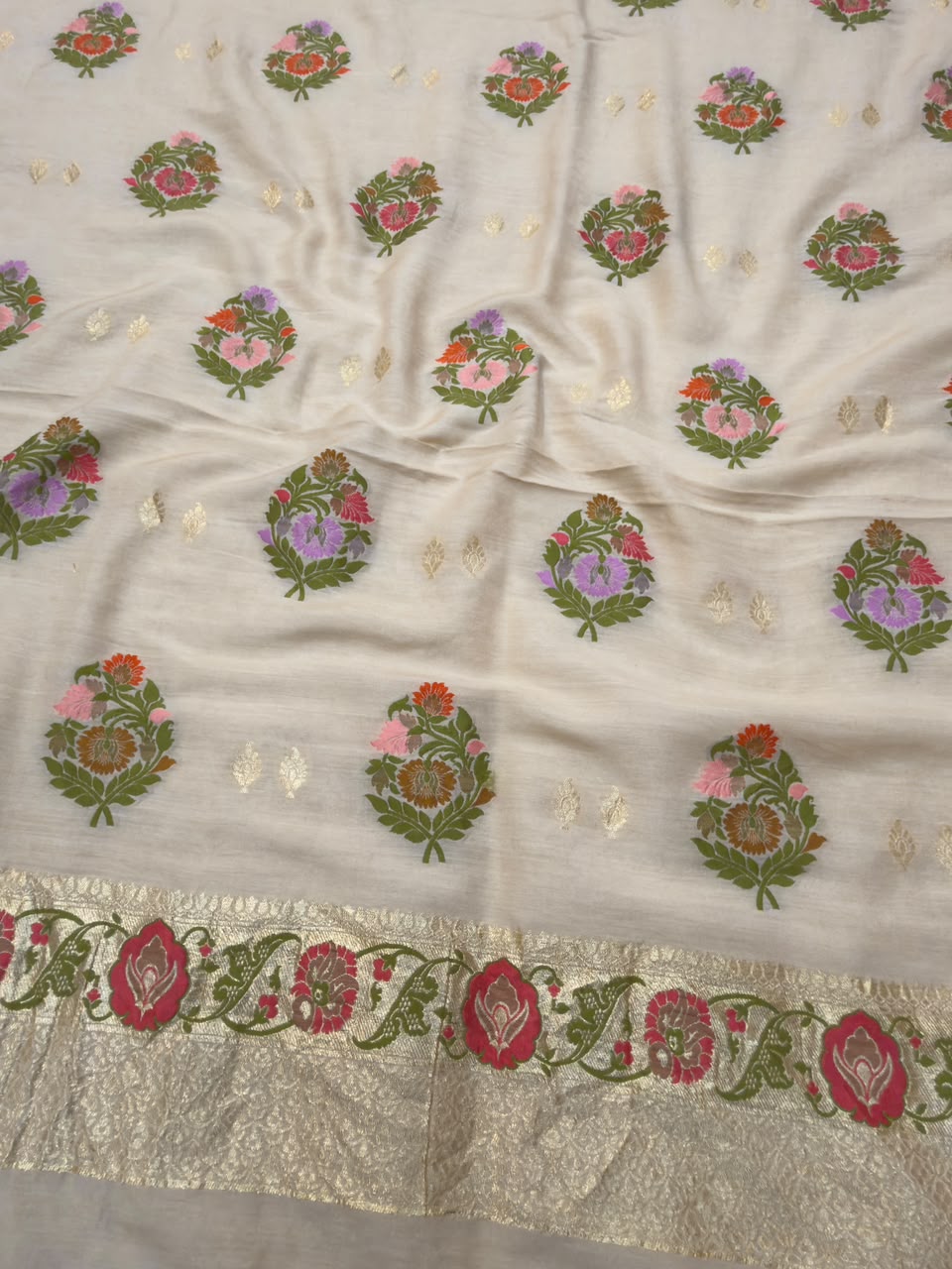 Beige Colour Pure Munga SIlk Suit Set