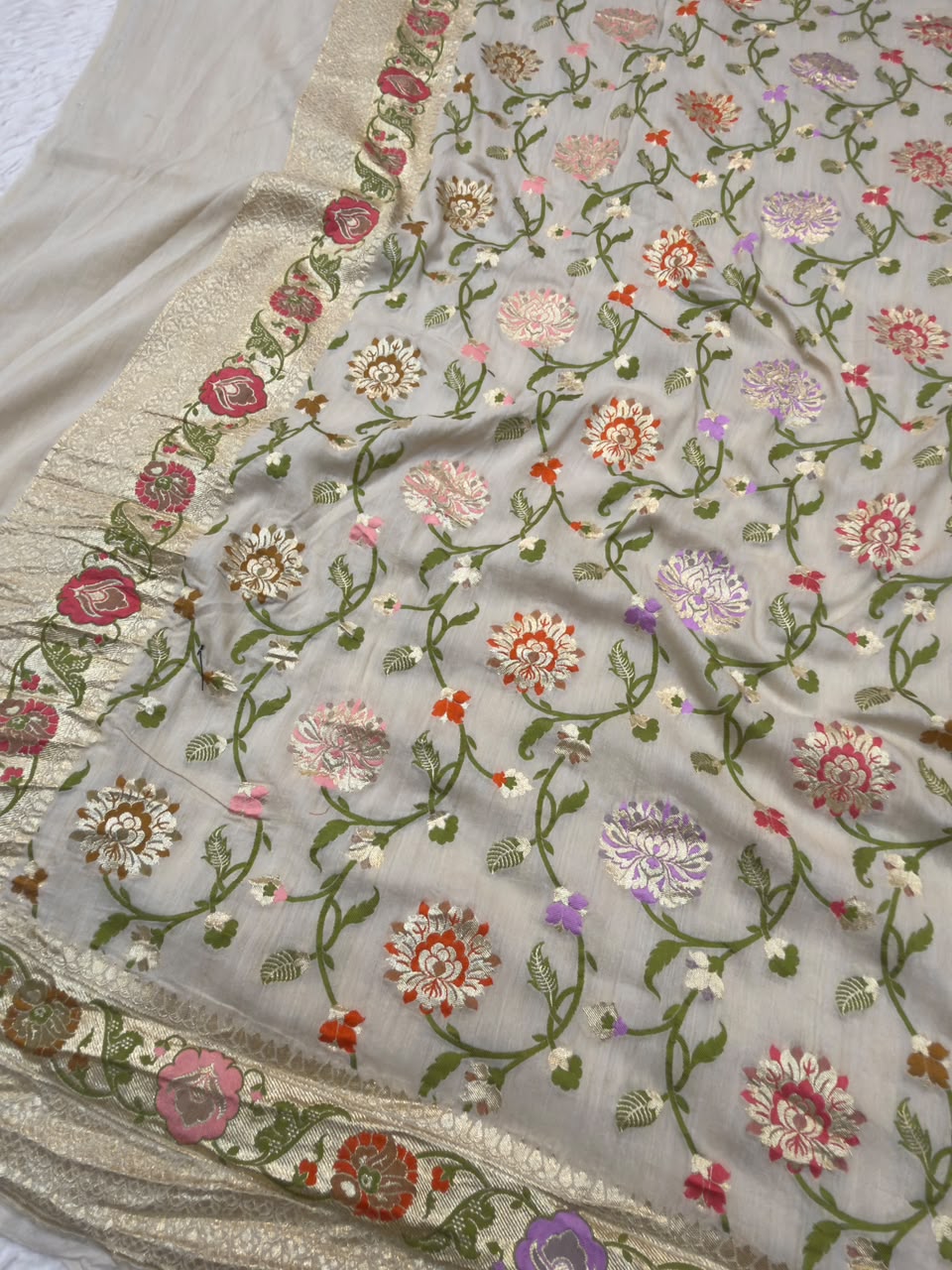 Beige Colour Pure Munga SIlk Suit Set