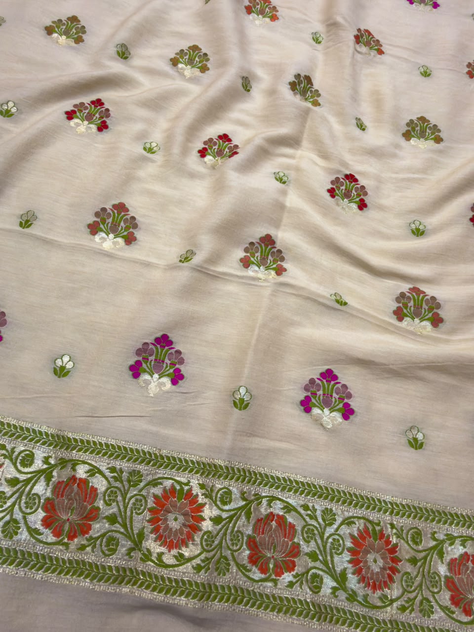 Beige Colour Pure Munga SIlk Suit Set