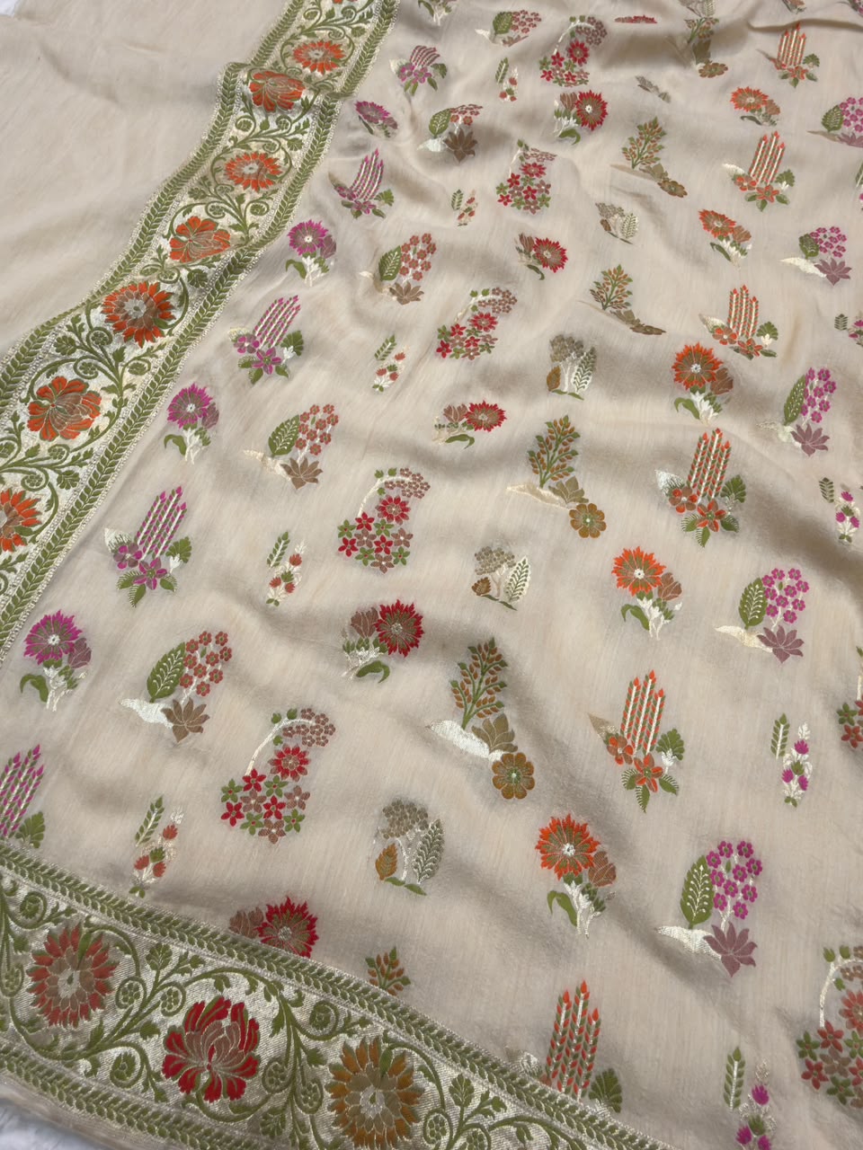 Beige Colour Pure Munga SIlk Suit Set