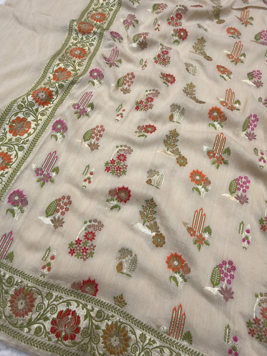 Beige Colour Pure Munga SIlk Suit Set