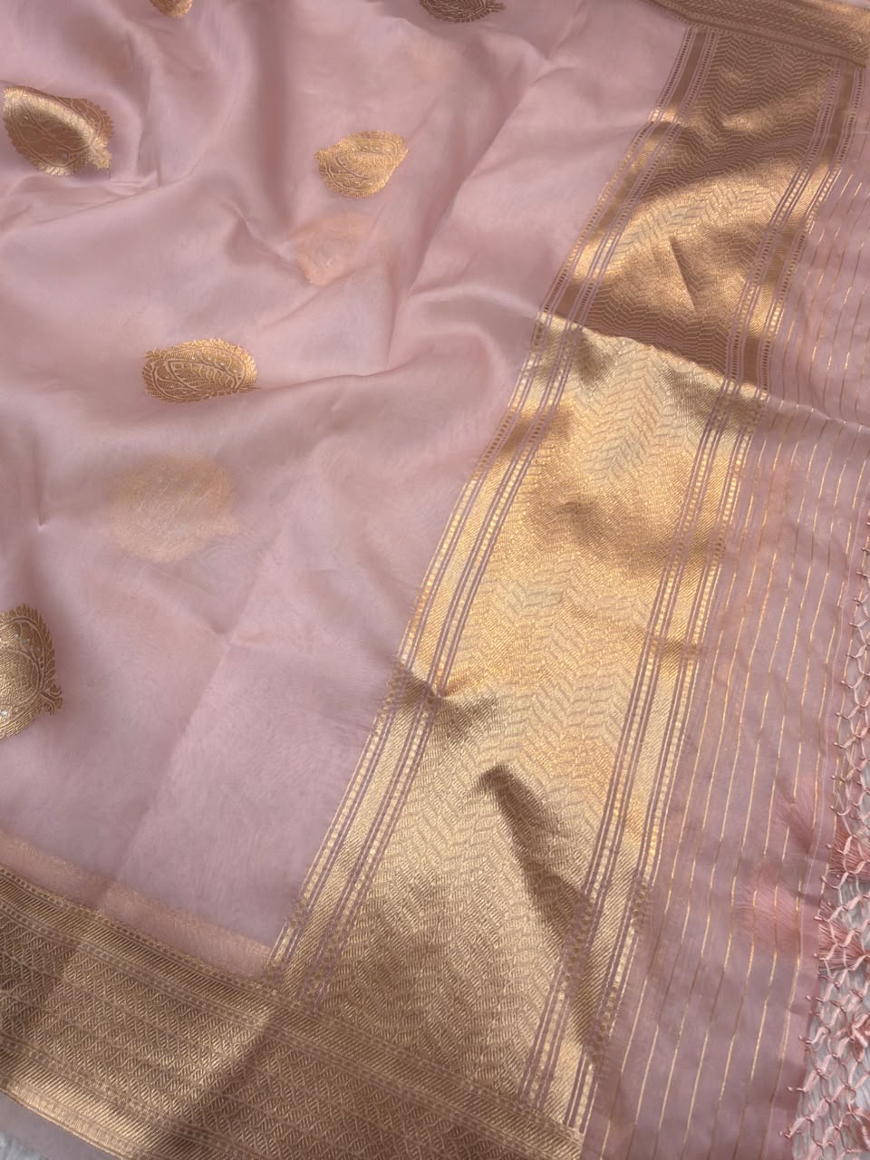 Handwoven Baby Pink Colour Pure Organza Silk Suit Set