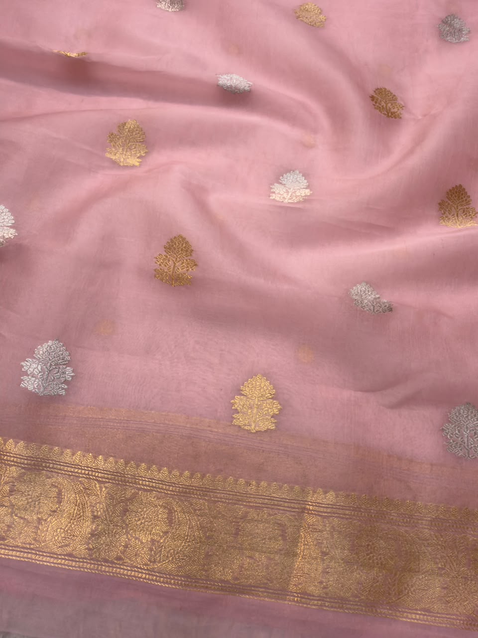 Handwoven Baby Pink Colour Pure Organza Silk Suit Set