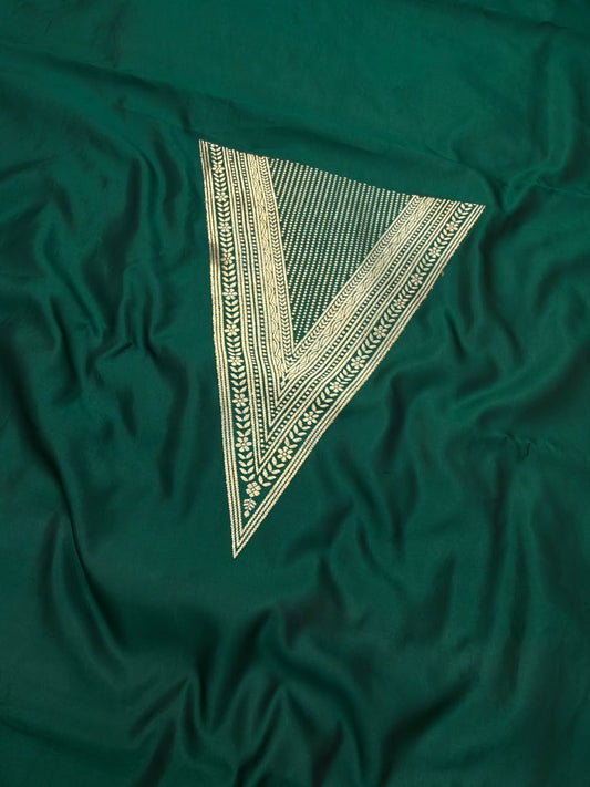 Handwoven Pure Katan Silk Bottle Green Colour Co Ord Set