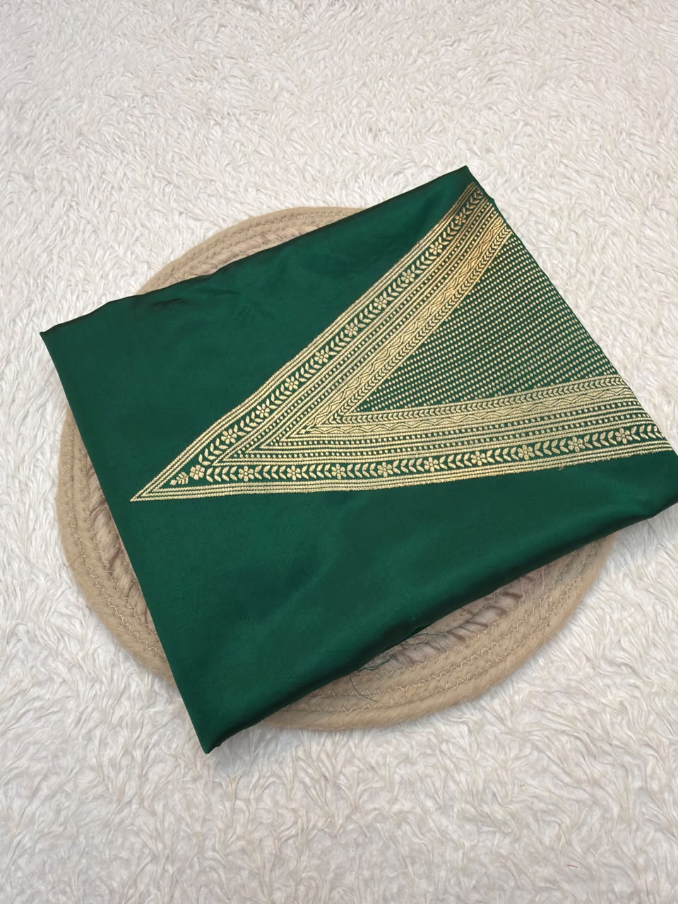 Handwoven Pure Katan Silk Bottle Green Colour Co Ord Set