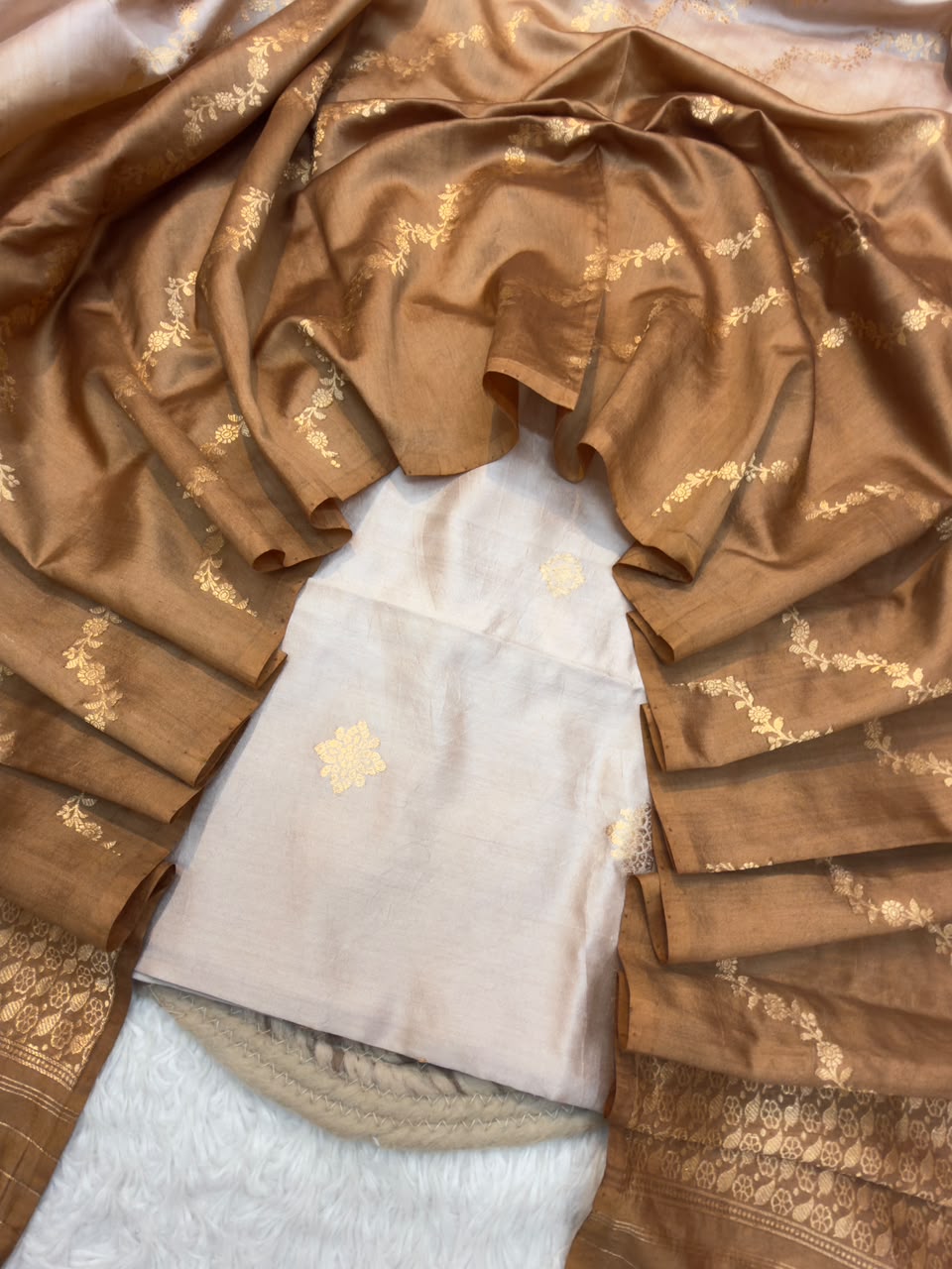 Pure Chinya Silk Beige Colour Suit Set