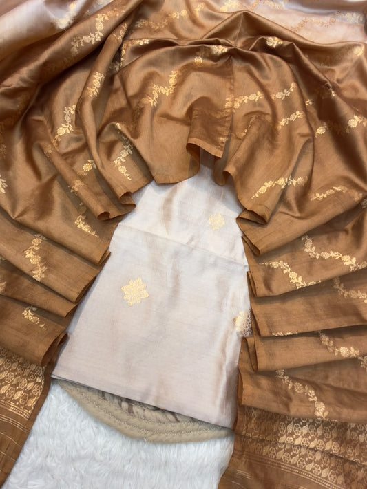 Pure Chinya Silk Beige Colour Suit Set