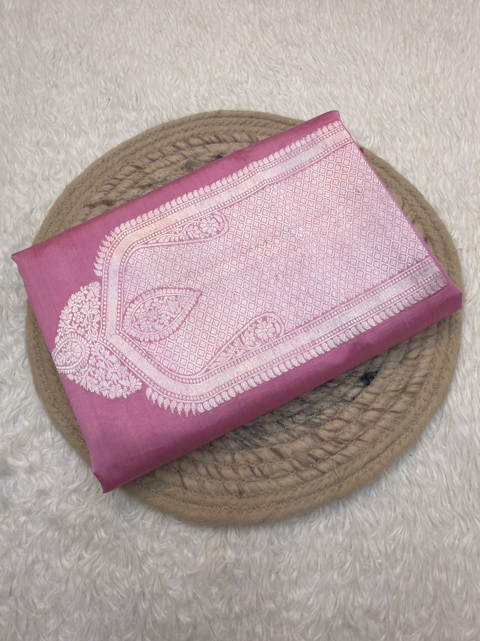 Handwoven Pure Katan Silk Baby Pink Colour Co Ord Set