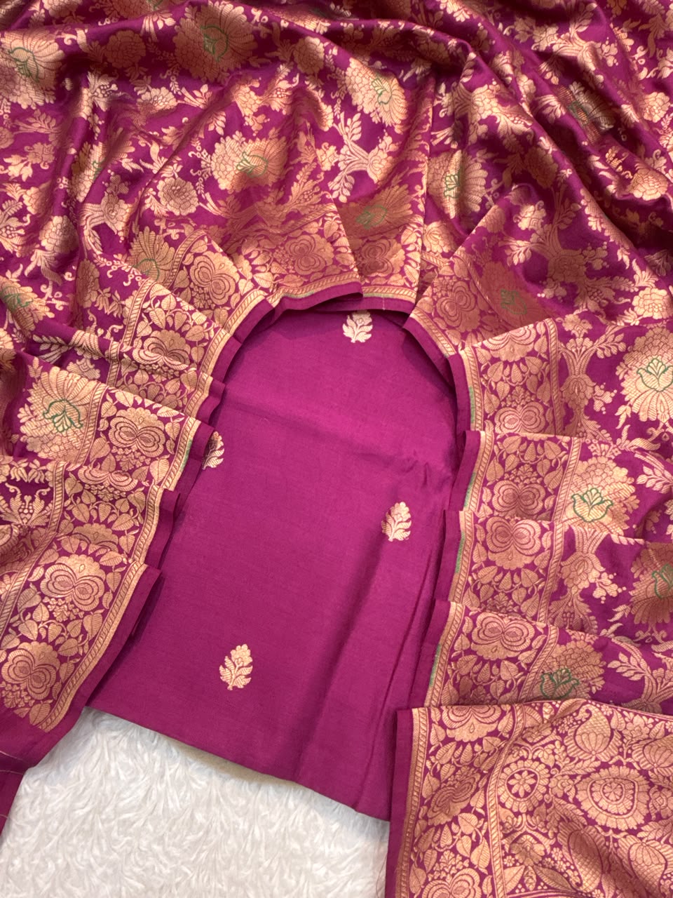 Pure Chinya Silk Rani Pink Colour Suit Set