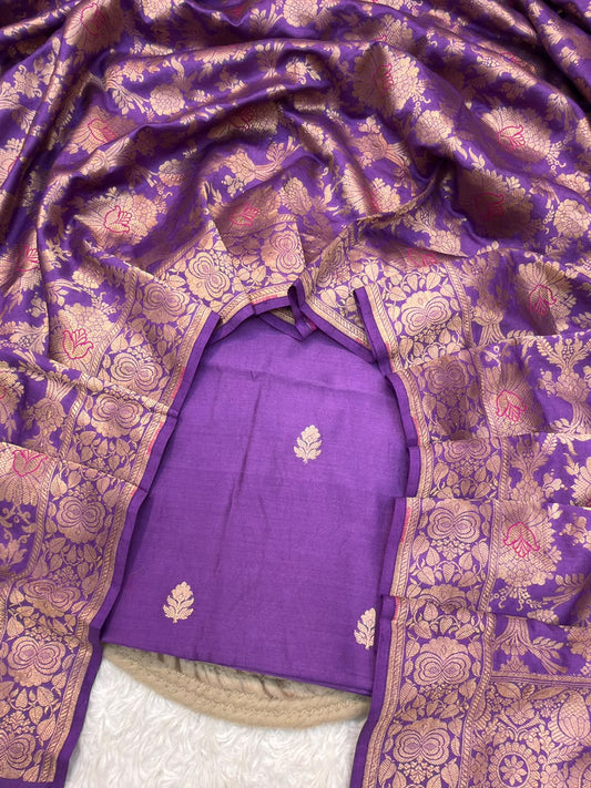 Pure Chinya Silk Purple Colour Suit Set