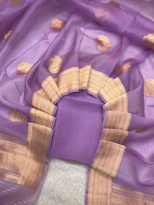 Handwoven Purple Colour Pure Organza Silk Suit Set